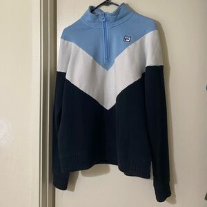 Women’s FILA Pullover Sweater Long Sleeve Cotton Blend Blue White Black Sz large